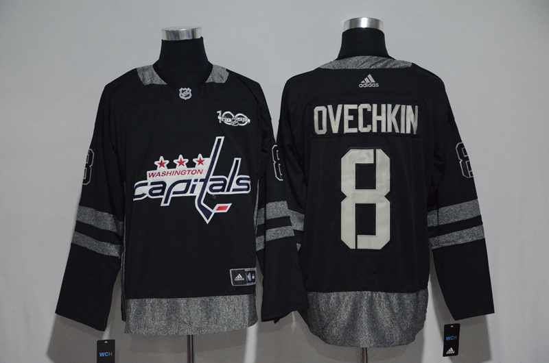 NHL Washington Capitals #8 Ovechkin Black 1917-2017 100th Anniversary Stitched Jersey->washington capitals->NHL Jersey